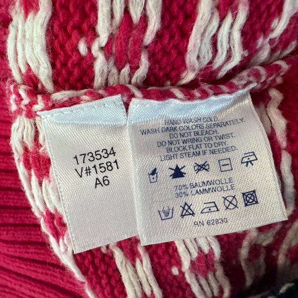 Vtg Lands End Nordic Fair Isle Red Snowflake Quarter Zip Sweater Cotton & Wool - Picture 8 of 10